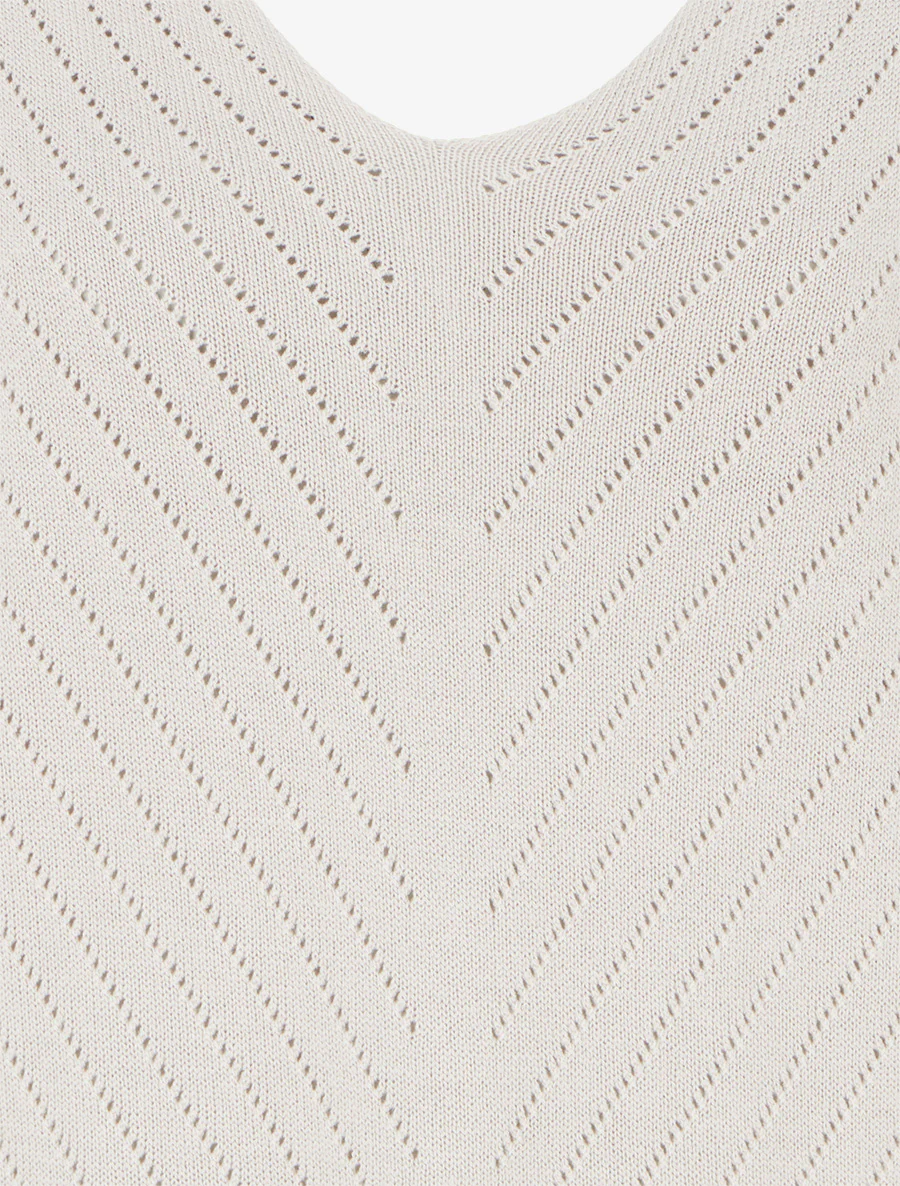Pull fin uni à lignes ajourées - Beige - Image 3