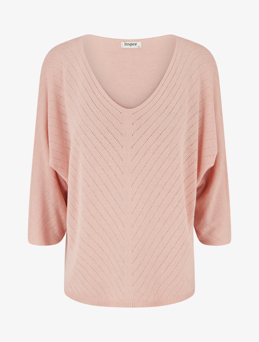 Pull fin uni à lignes ajourées - Rose