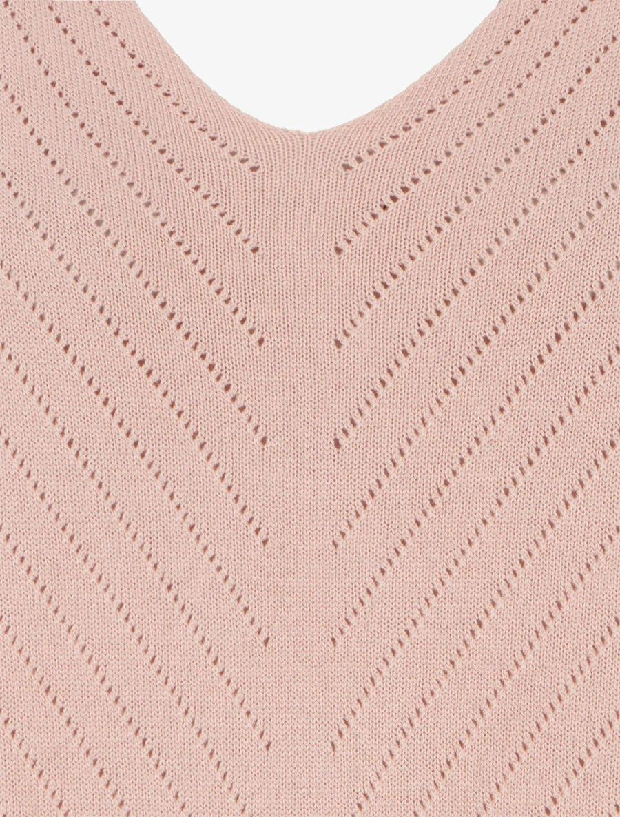 Pull fin uni à lignes ajourées - Rose - Image 3