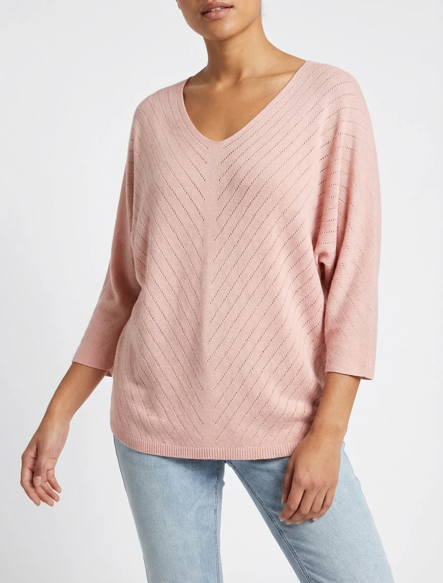 Pull fin uni à lignes ajourées - Rose - Image 4