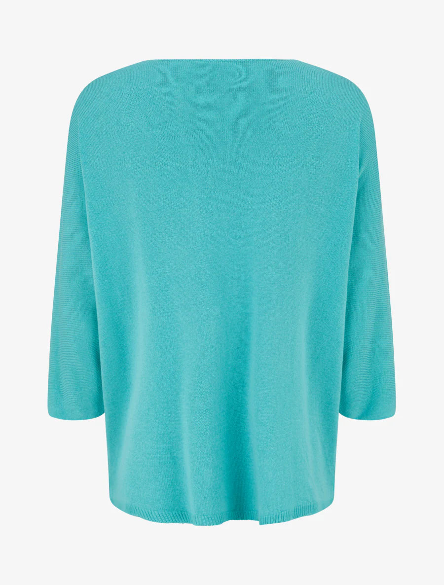 Pull fin uni à lignes ajourées - Turquoise - Image 2