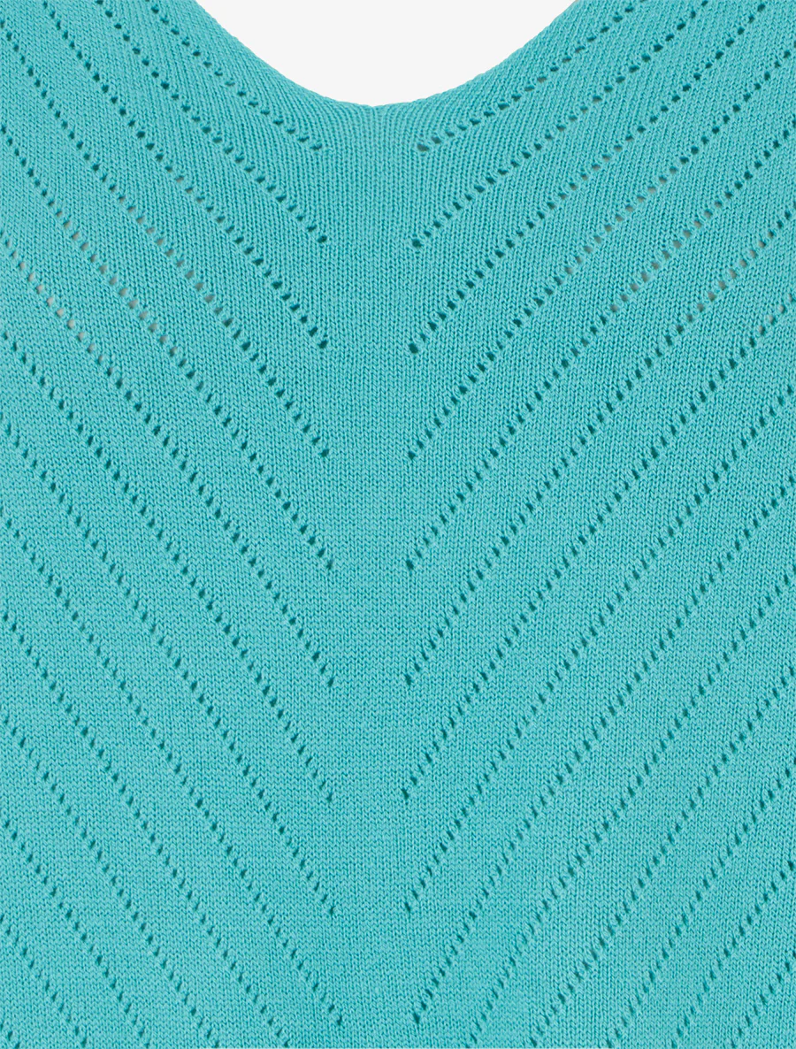 Pull fin uni à lignes ajourées - Turquoise - Image 3