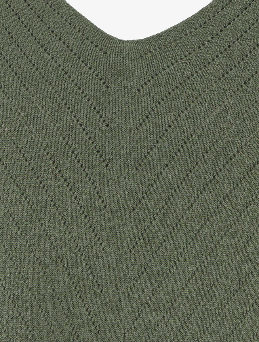 Pull fin uni à lignes ajourées - Kaki - Image 3