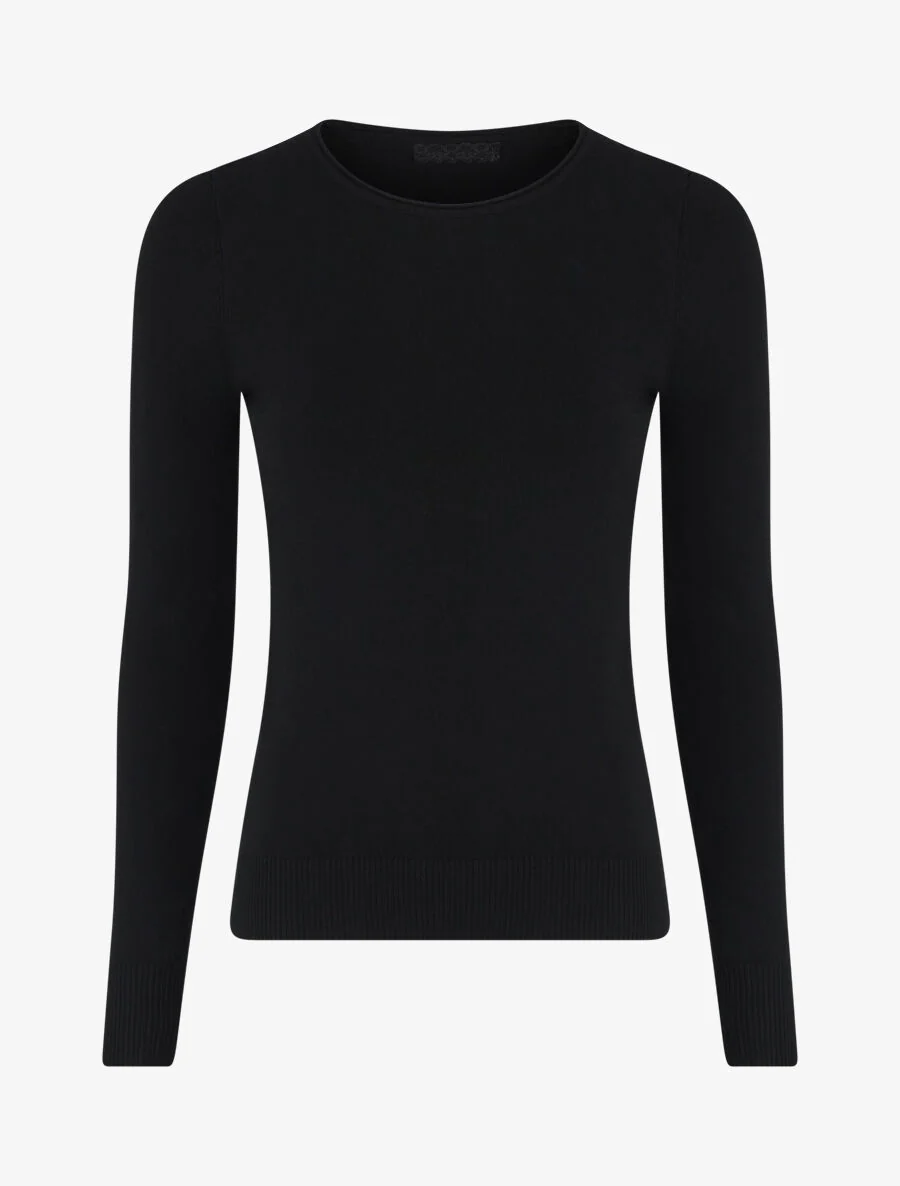 Pull fin uni ajusté - Noir