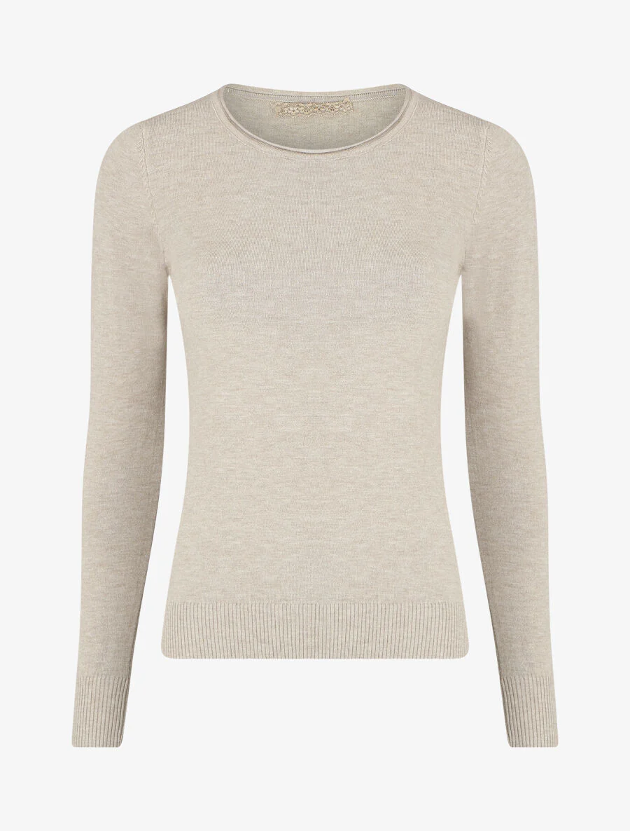 Pull fin uni ajusté - Beige