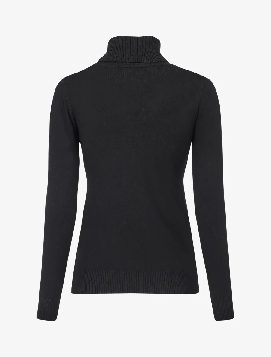 Pull fin uni col roulé - Noir - Image 2
