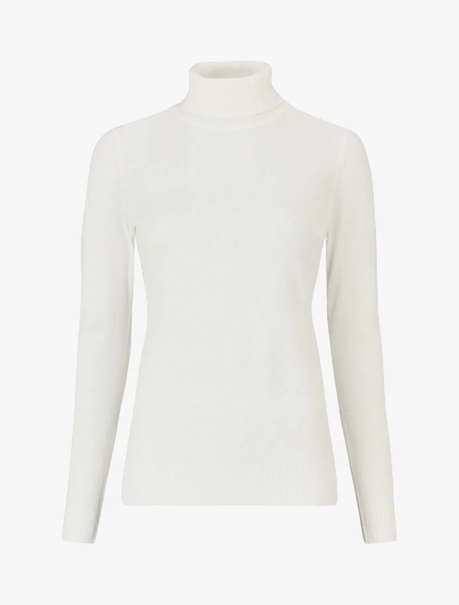Pull fin uni col roulé - Blanc