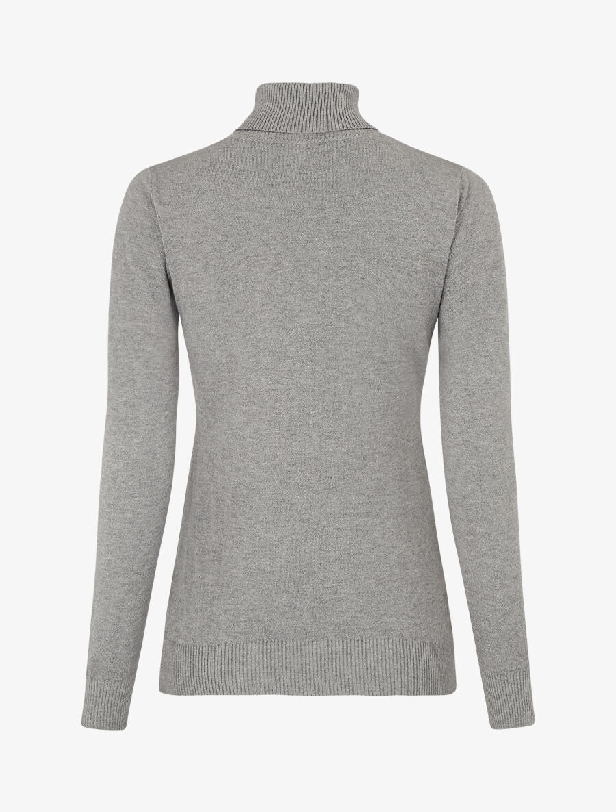 Pull fin uni col roulé - Gris - Image 2
