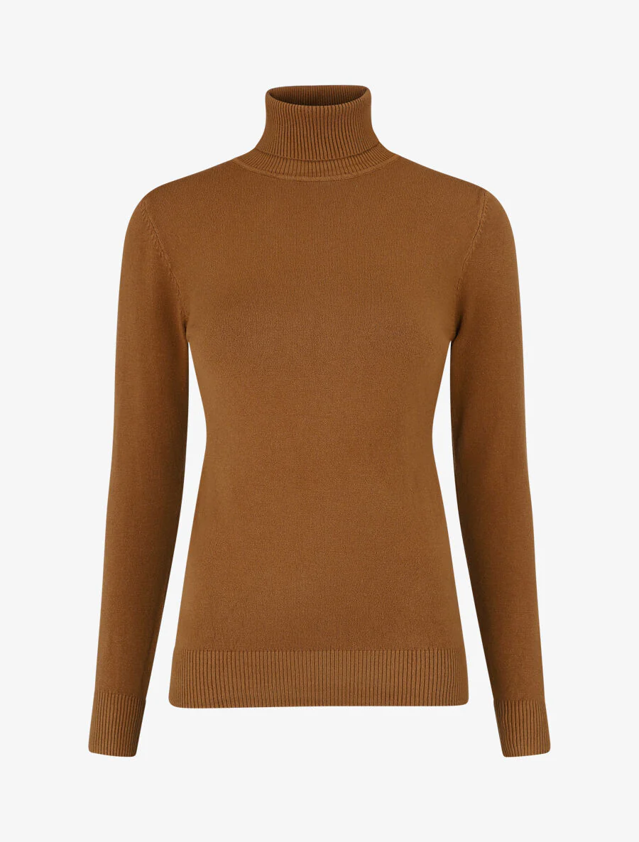 Pull fin uni col roulé - Camel