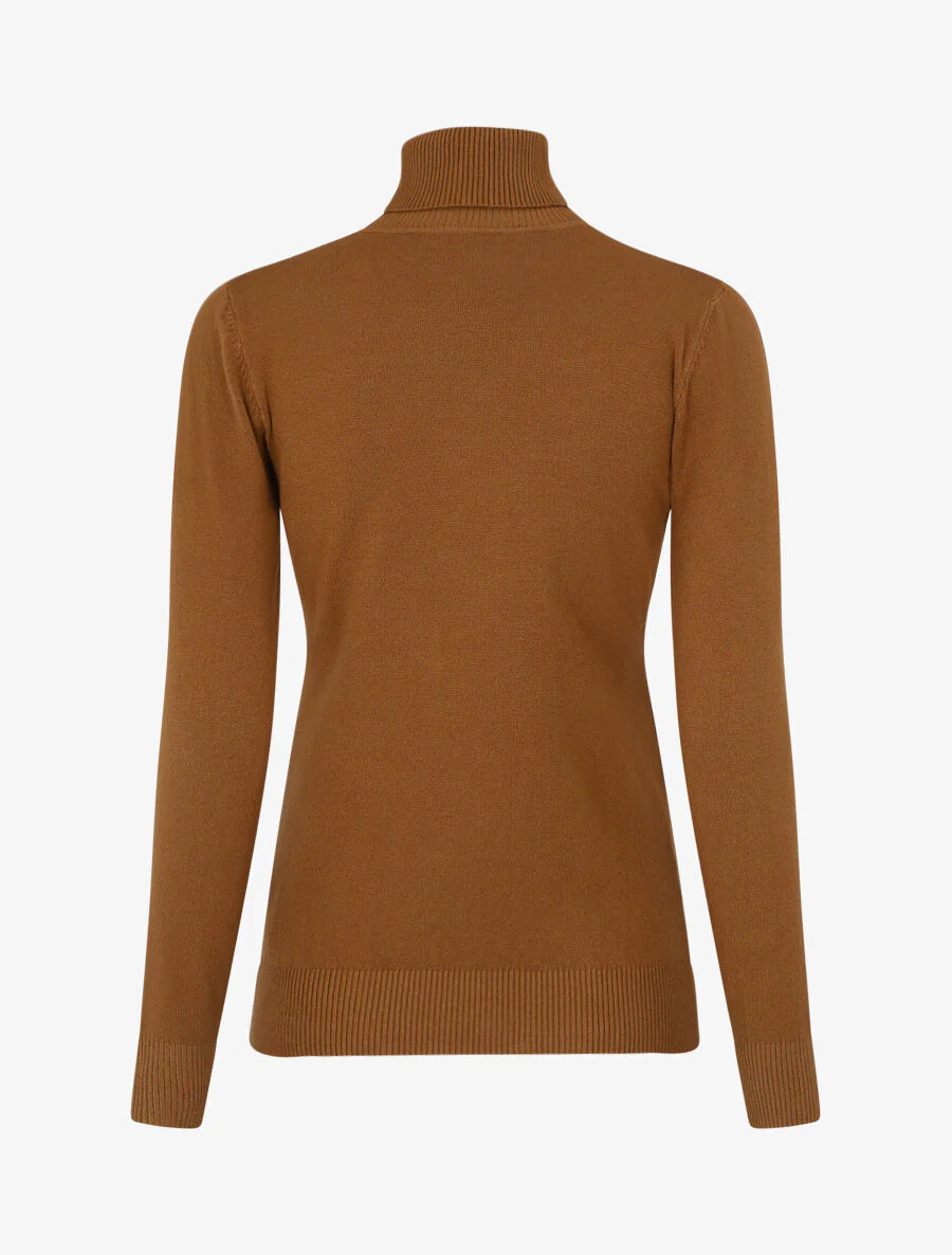 Pull fin uni col roulé - Camel - Image 2