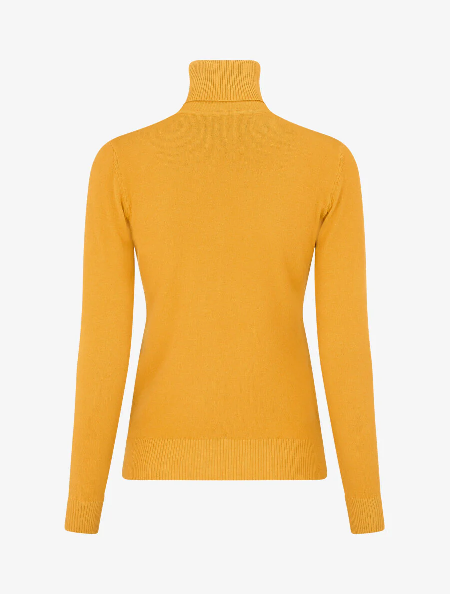Pull fin uni col roulé - Jaune moutarde - Image 2