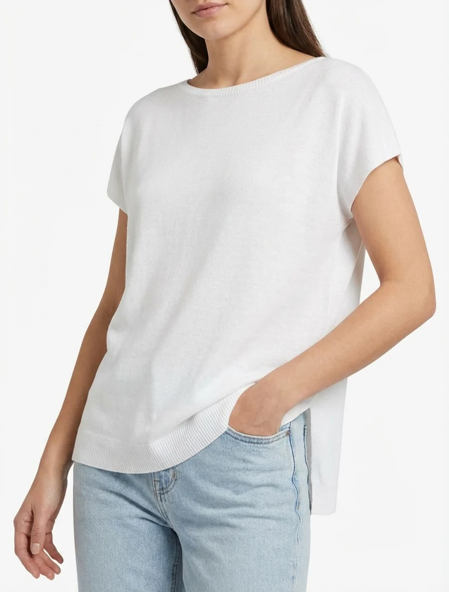 Pull fin uni en maille - Blanc - Image 4