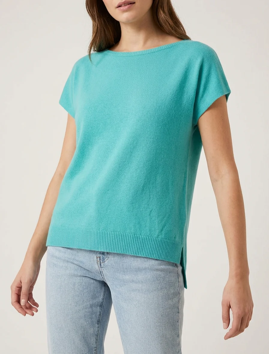 Pull fin uni en maille - Vert d'eau - Image 4