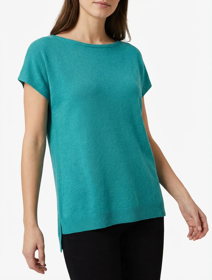 Pull fin uni en maille - Turquoise - Image 4