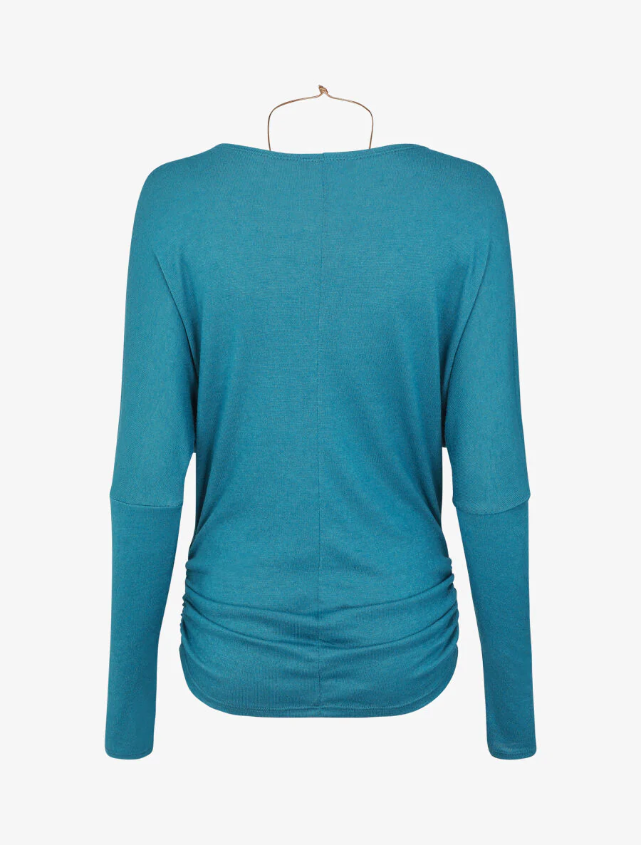 Pull fin uni froncé - Bleu canard - Image 2