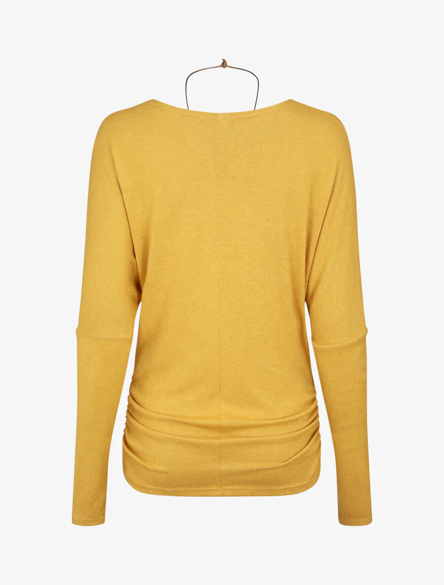 Pull fin uni froncé - Moutarde - Image 2