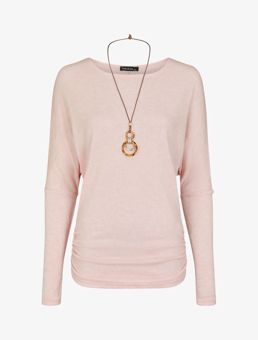 Pull fin uni froncé - Rose
