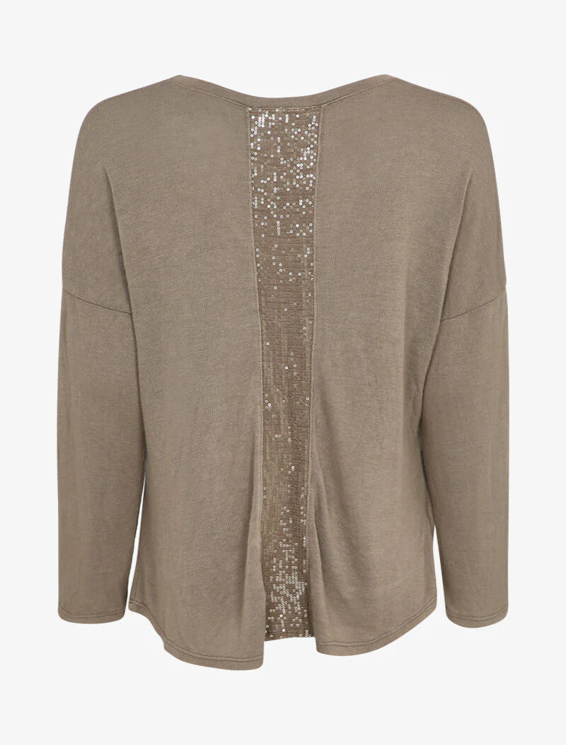 Pull fluide à poches et dos à détail sequins - Taupe - Image 2
