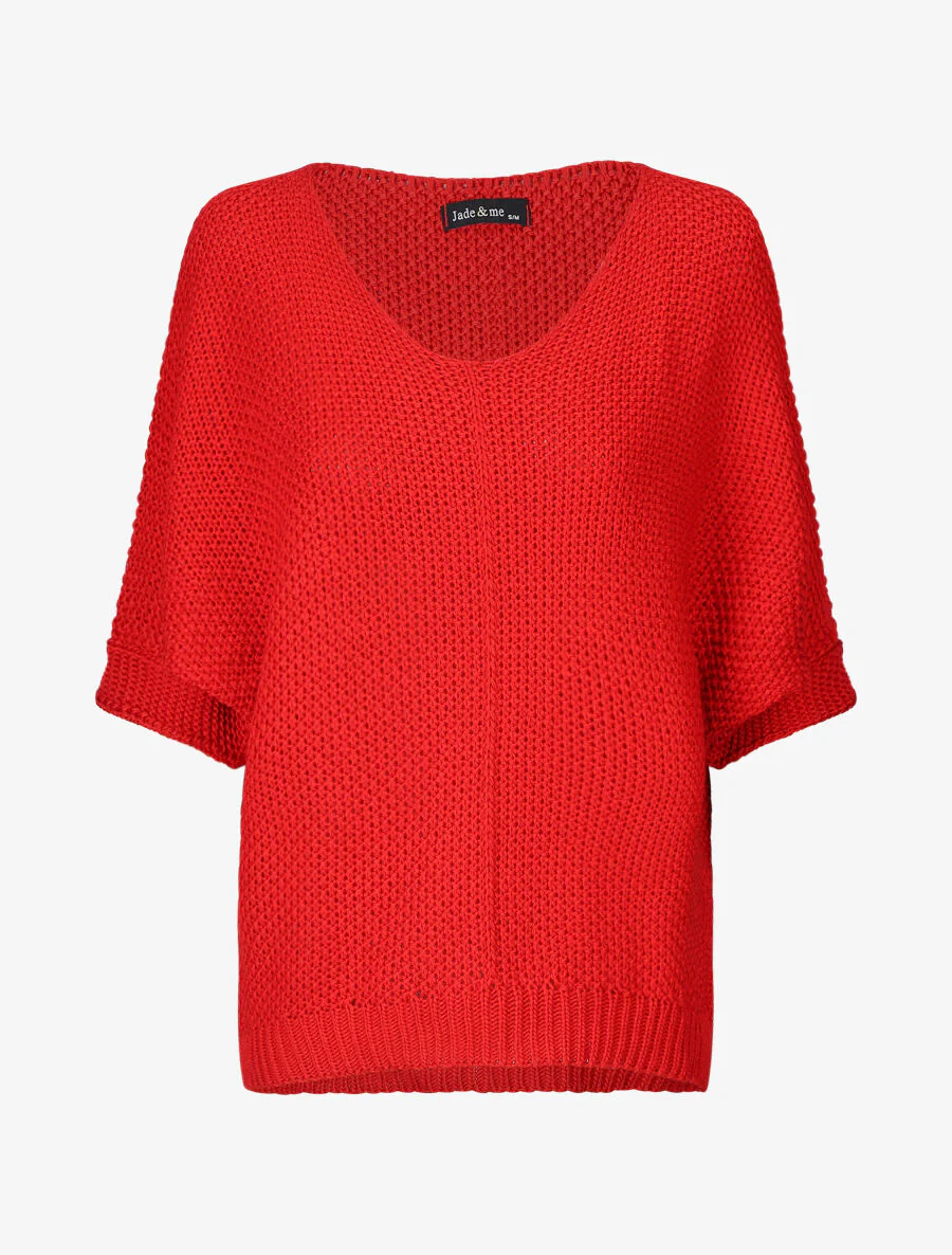Pull grosse maille à manches 3/4 - Rouge