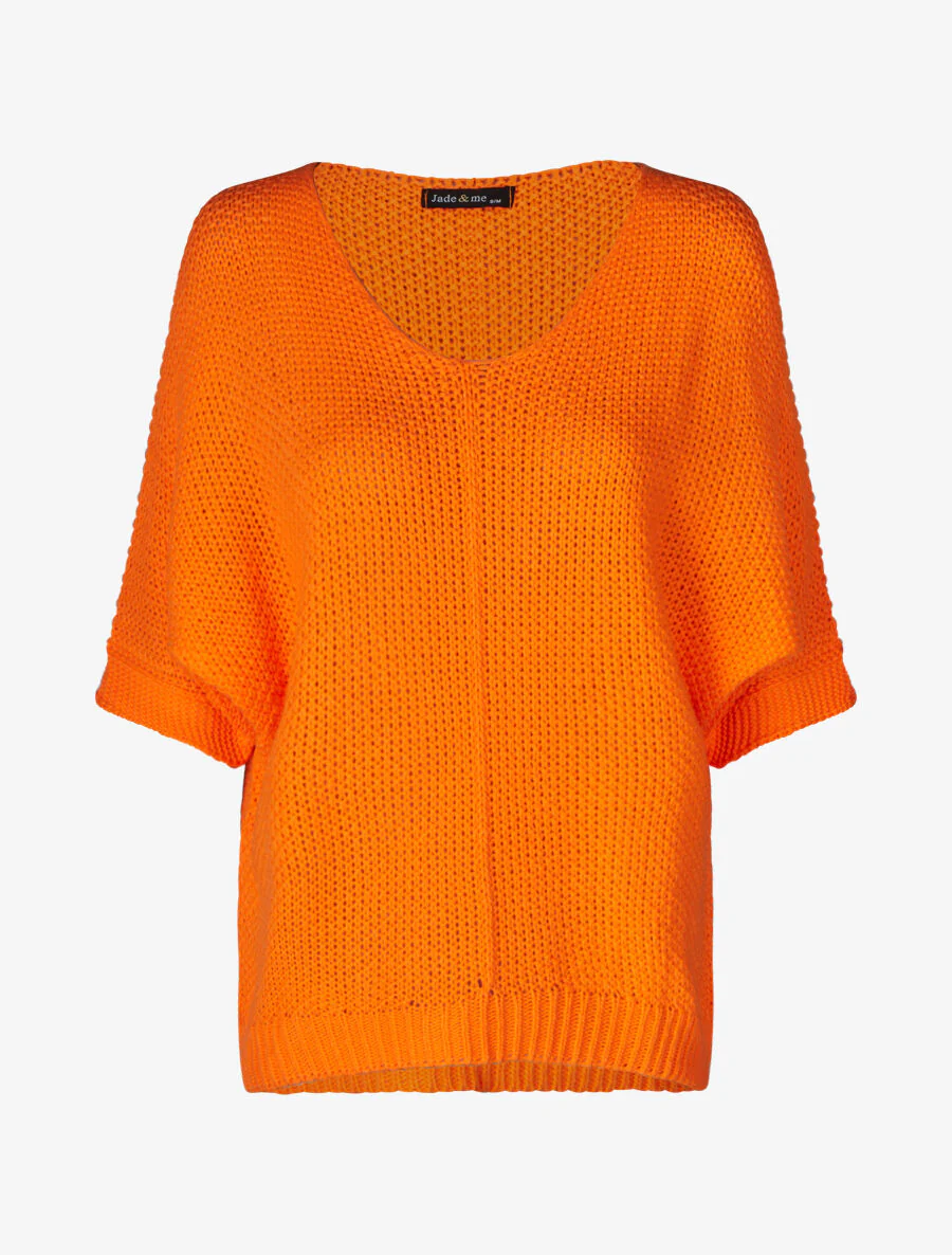 Pull grosse maille à manches 3/4 - Orange fluo