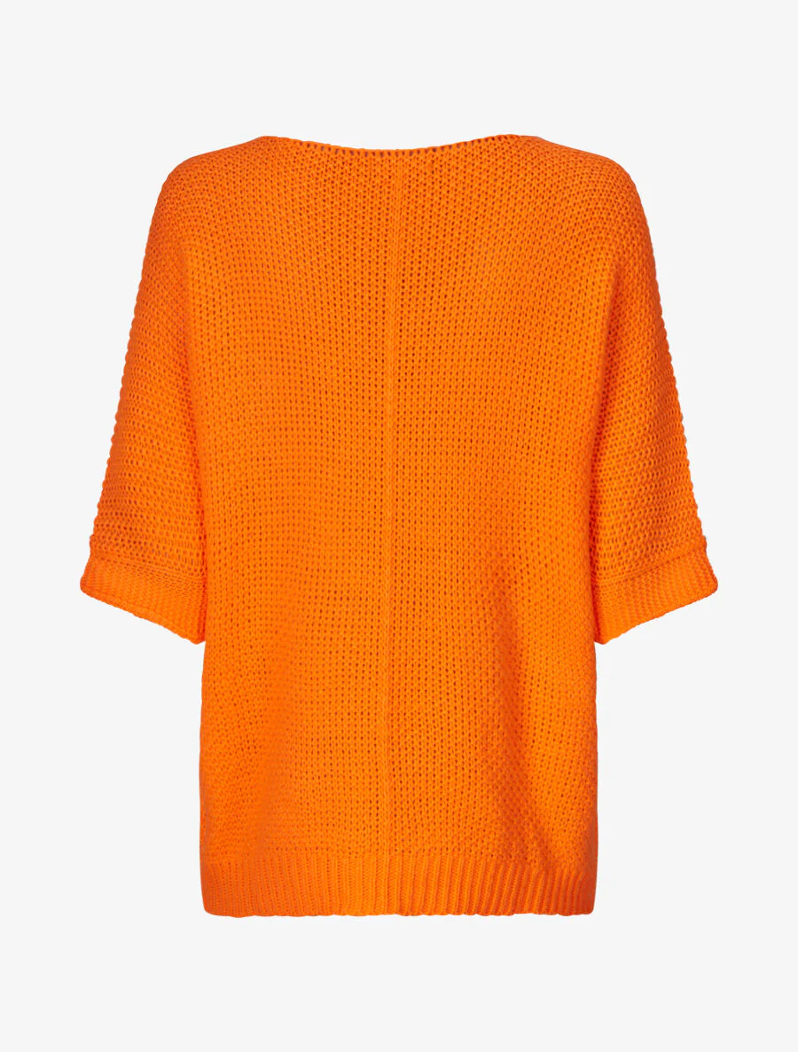 Pull grosse maille à manches 3/4 - Orange fluo - Image 2