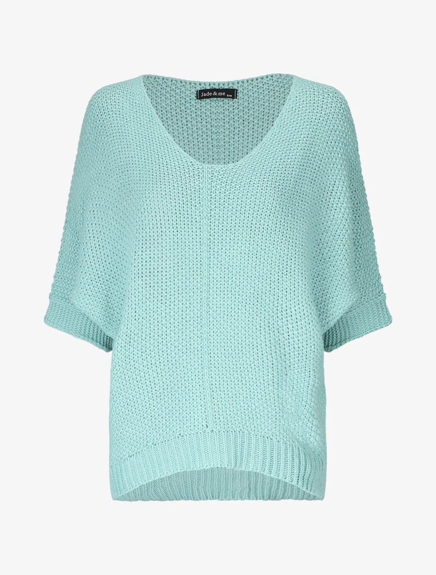 Pull grosse maille à manches 3/4 - Bleu ciel