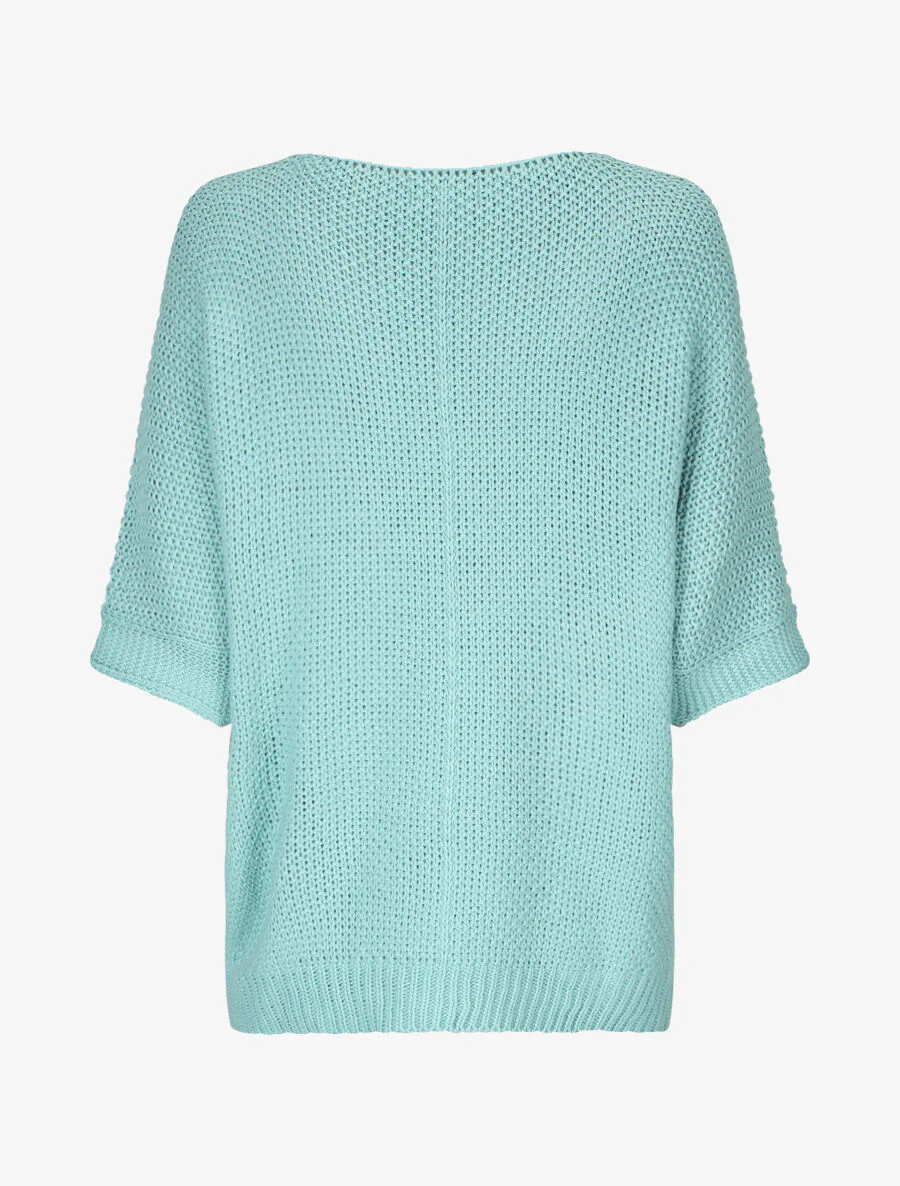 Pull grosse maille à manches 3/4 - Bleu ciel - Image 2