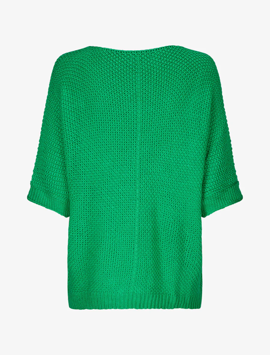 Pull grosse maille à manches 3/4 - Vert - Image 2