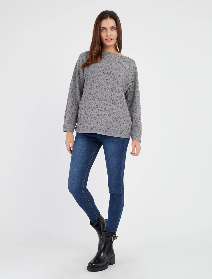 Pull imprimé léopard irisé - Gris - Image 4