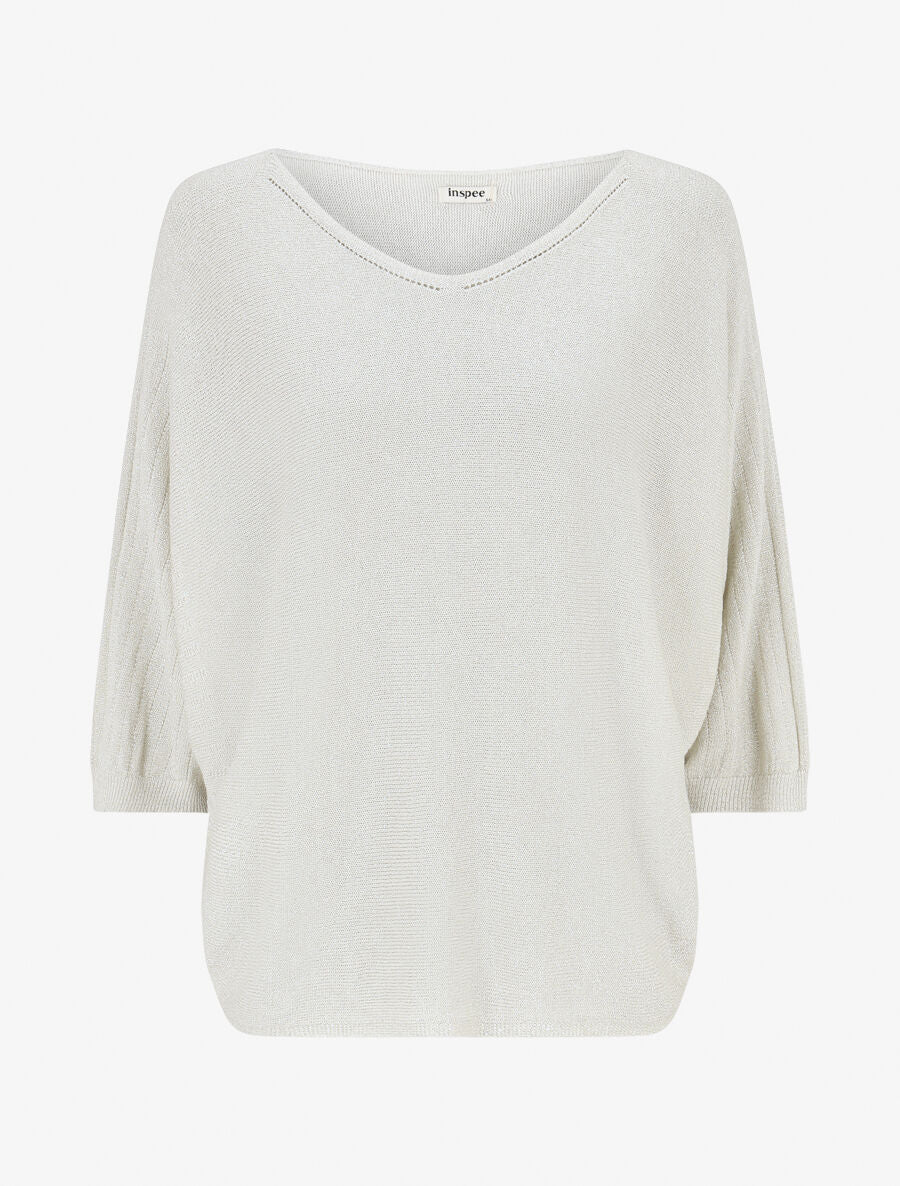 Pull irisé à manches style chauves-souris - Beige