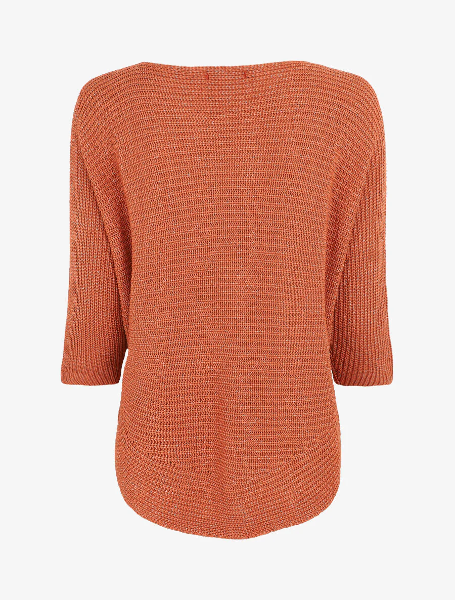 Pull irisé col bateau - Orange - Image 2