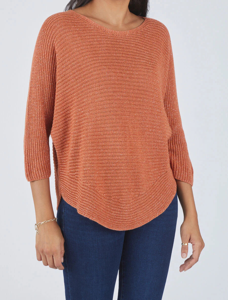 Pull irisé col bateau - Orange - Image 4
