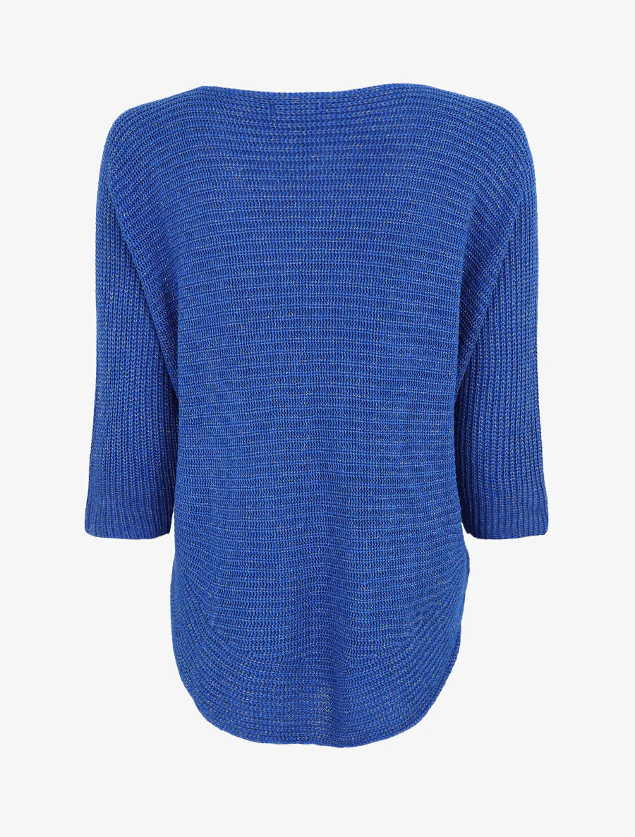 Pull irisé col bateau - Bleu électrique - Image 2