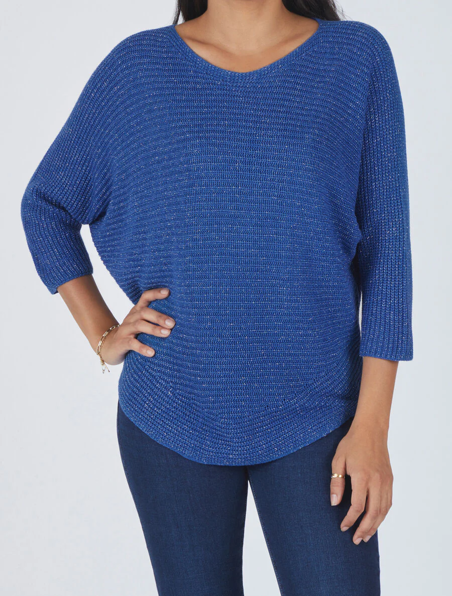 Pull irisé col bateau - Bleu électrique - Image 4