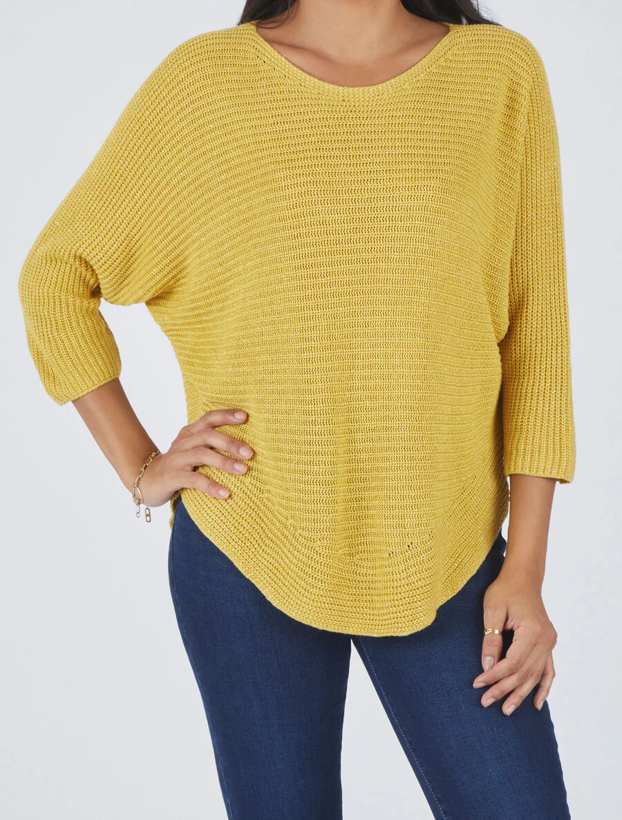Pull irisé col bateau - Jaune - Image 4