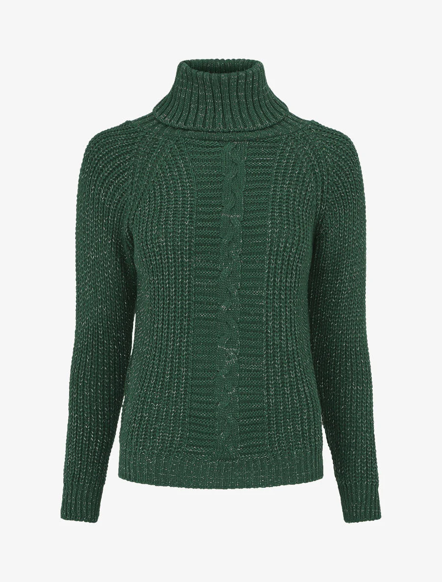 Pull irisé droit à col roulé - Vert sapin