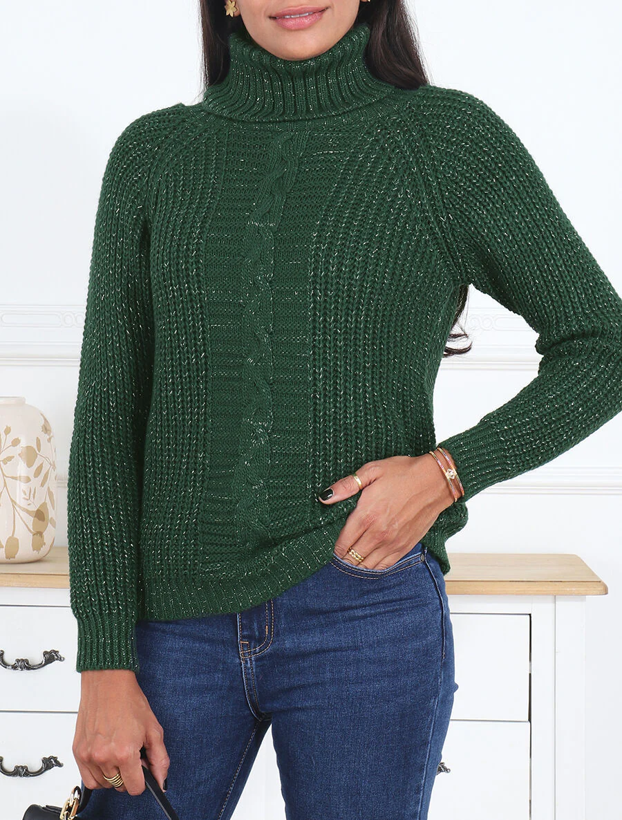 Pull irisé droit à col roulé - Vert sapin - Image 4
