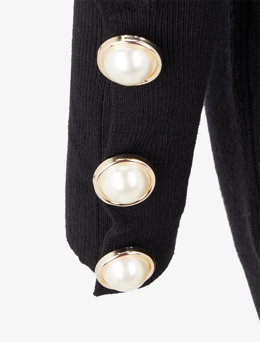 Pull long à boutons décoratifs aux manches - Noir - Image 3
