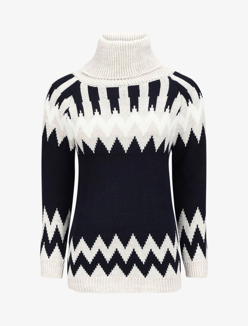 Pull long à col roulé et motifs géométriques - Beige