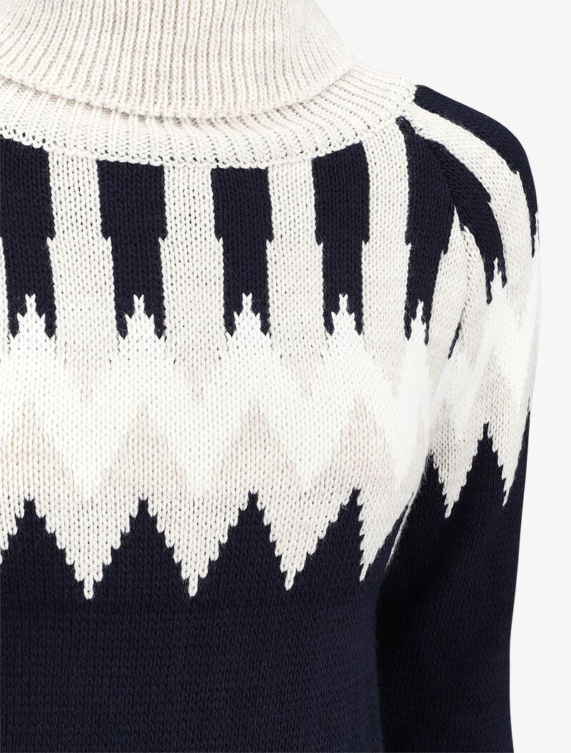 Pull long à col roulé et motifs géométriques - Beige - Image 3