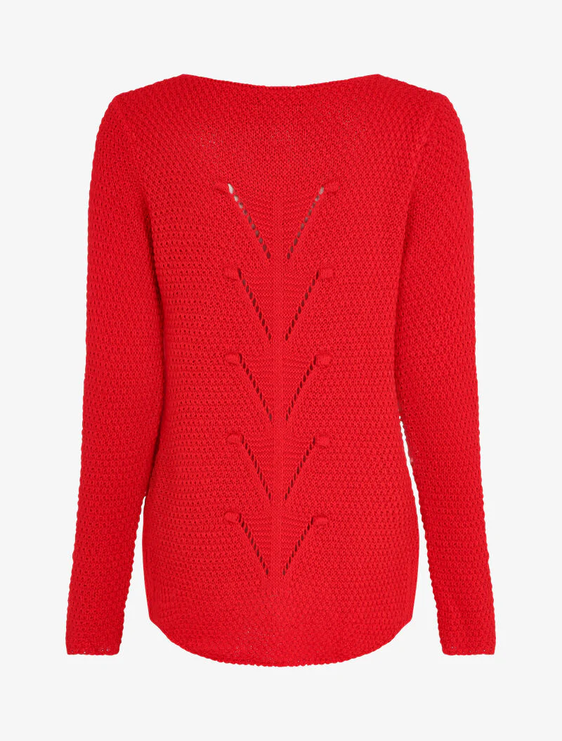 Pull long à dos en maille ajourée - Rouge - Image 2