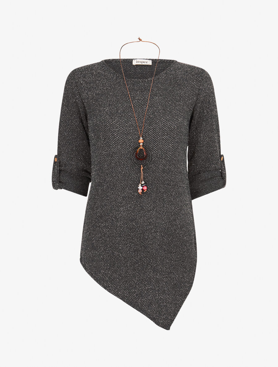 Pull long asymétrique et lamé - Noir