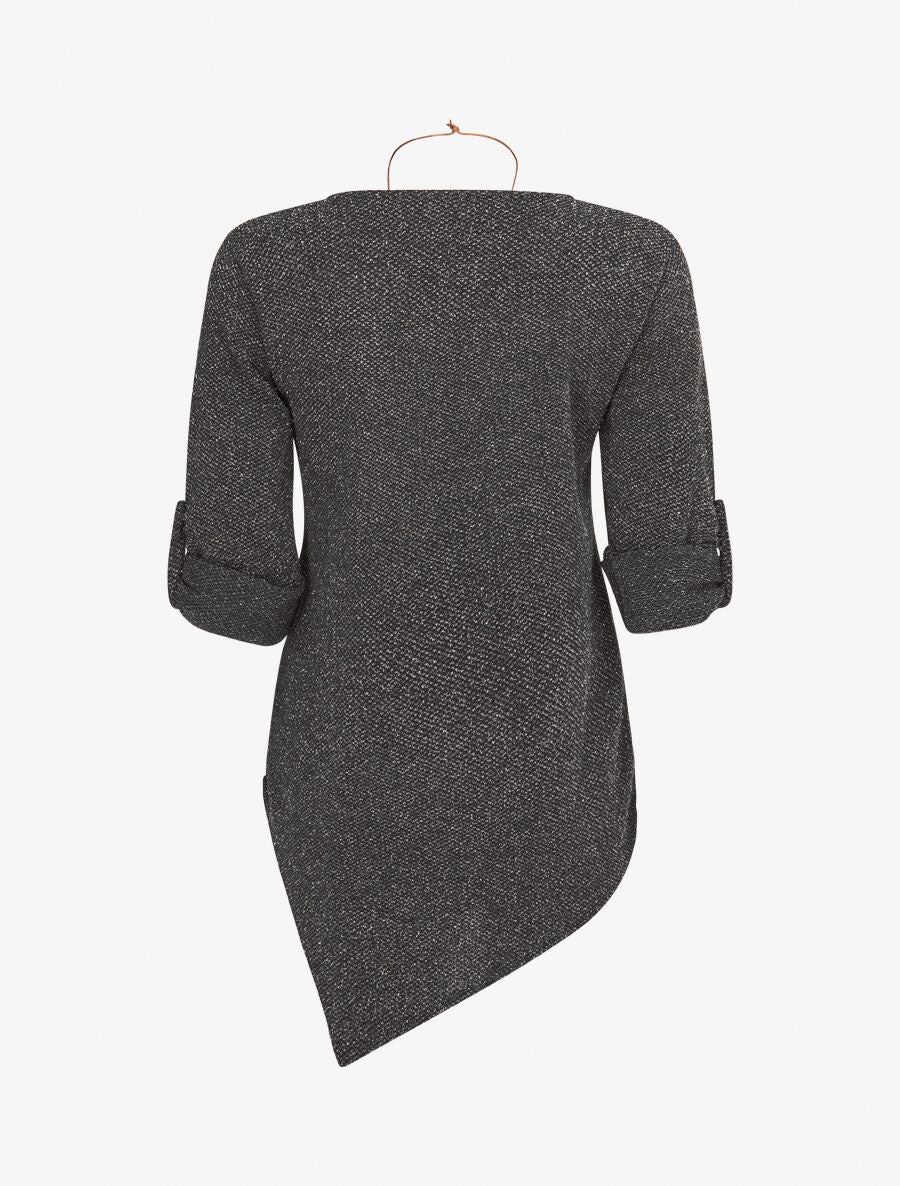 Pull long asymétrique et lamé - Noir - Image 2