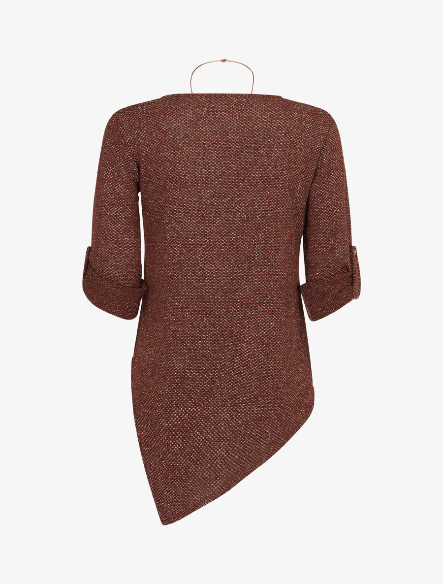 Pull long asymétrique et lamé - Marron - Image 2