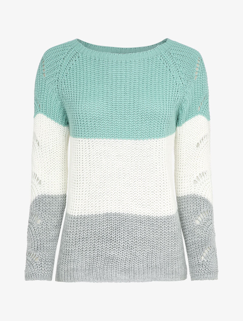 Pull long color block en maille - Bleu turquoise