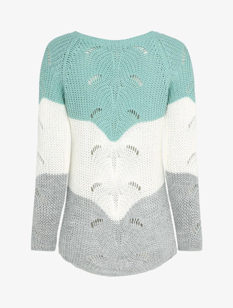 Pull long color block en maille - Bleu turquoise - Image 2