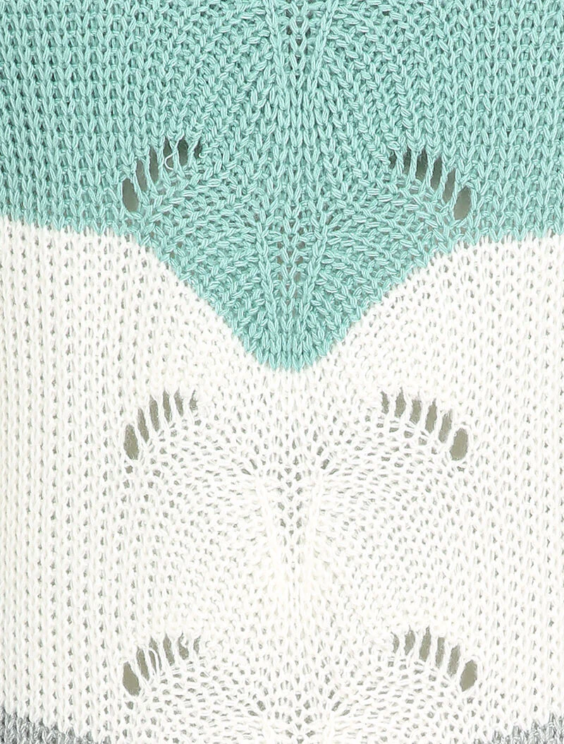 Pull long color block en maille - Bleu turquoise - Image 3