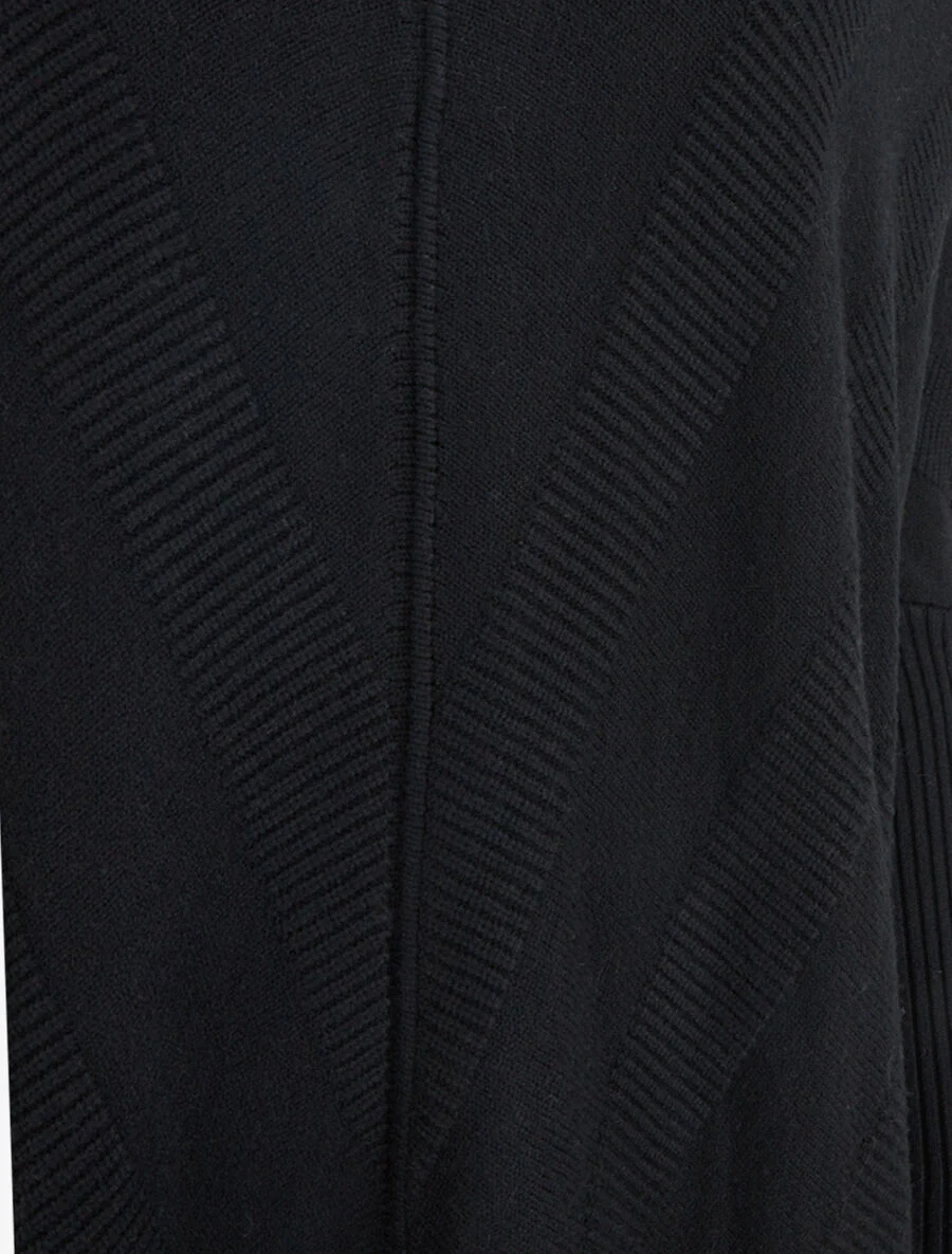 Pull long côtelé à col V - Noir - Image 3