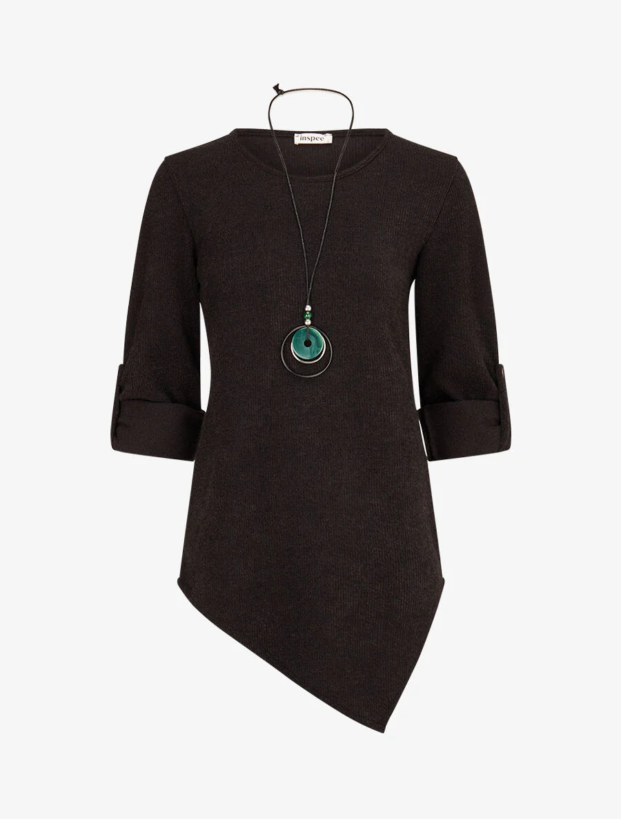 Pull long côtelé et asymétrique - Noir