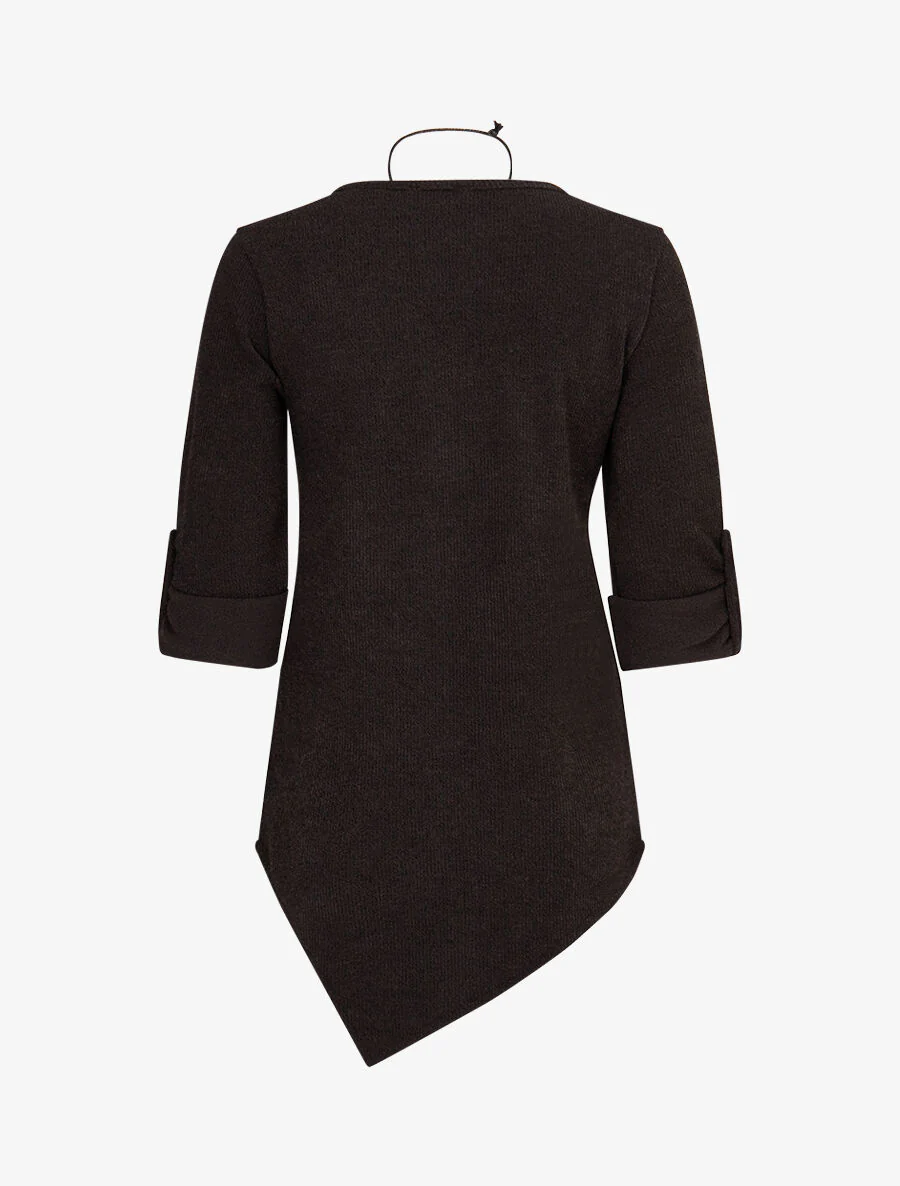 Pull long côtelé et asymétrique - Noir - Image 2